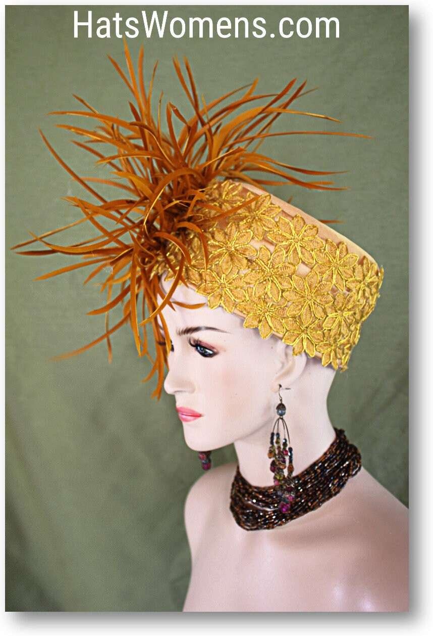 Antique Gold Copper Statement Pillbox Motf Wedding Hat