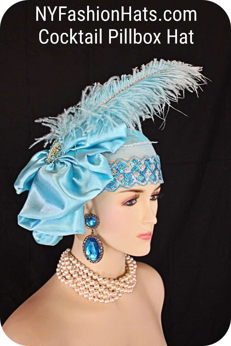 Turquoise White Silver Couture Designer Hat