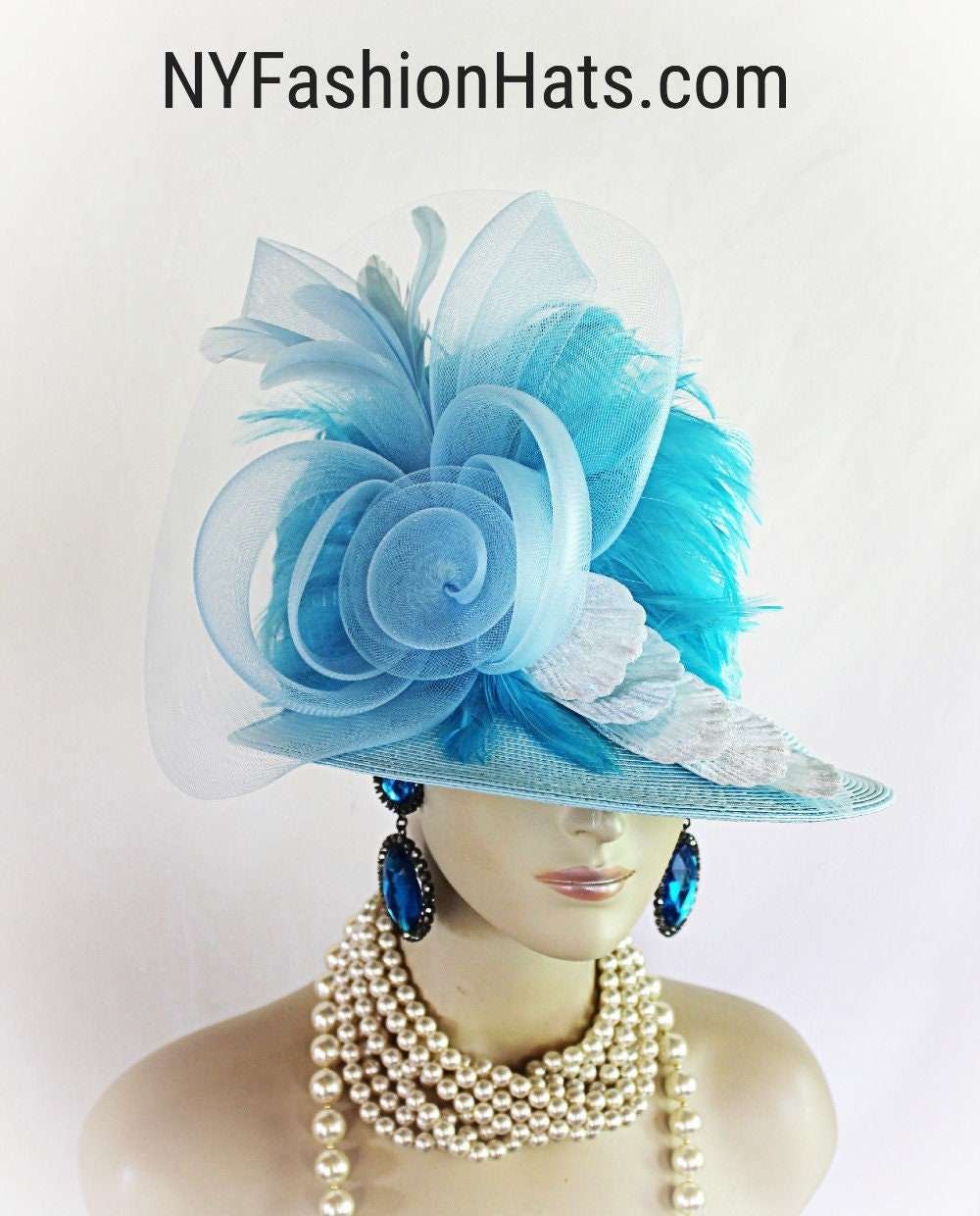 Baby Blue Turquoise Couture Designer Hat