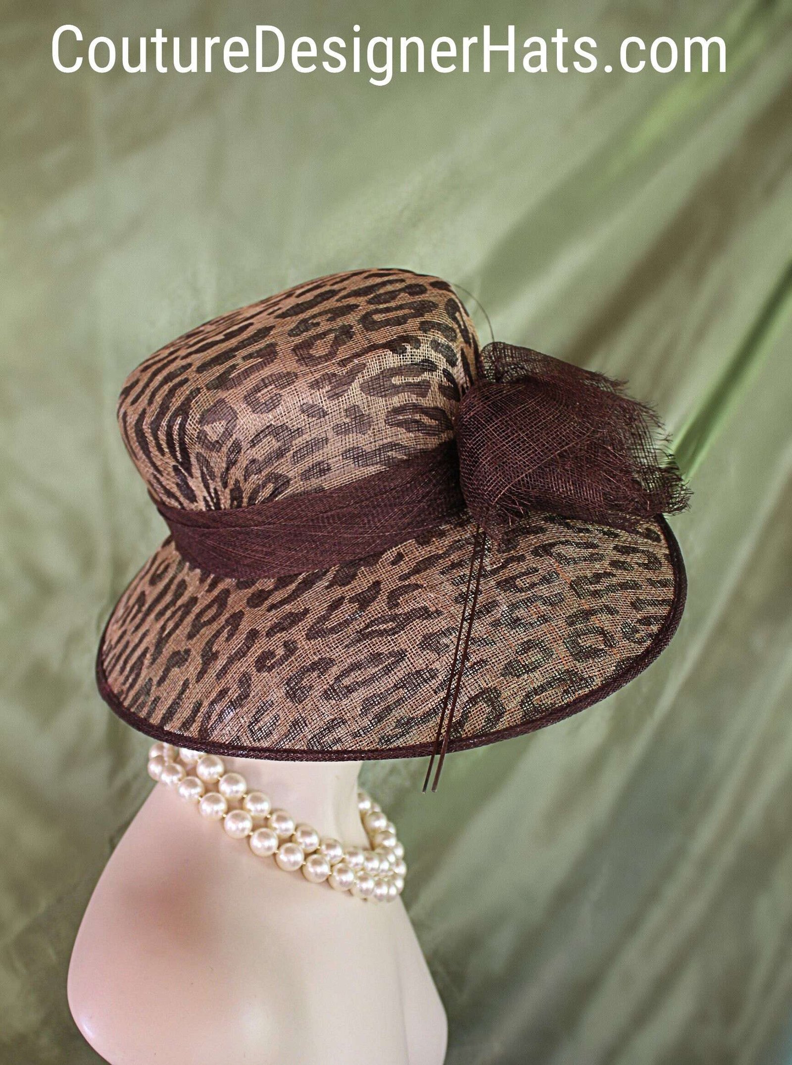 Brown Beige Sinamay Straw Leopard Cheetah Hat