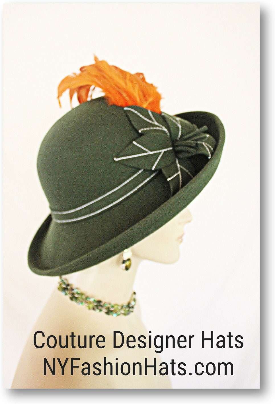 Olive Green Orange Wool Vintage Style Hat