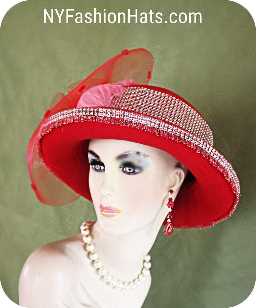 Red Wool Luxury Hat For Women