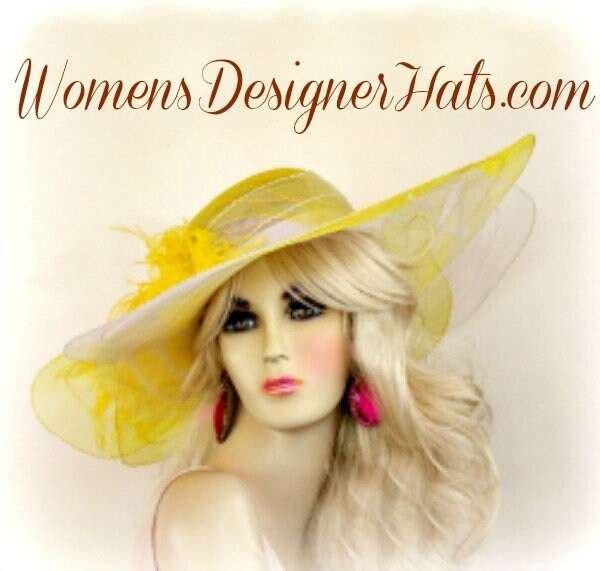 Couture Designer Navy Wide Brim Fashion Hat Feathers