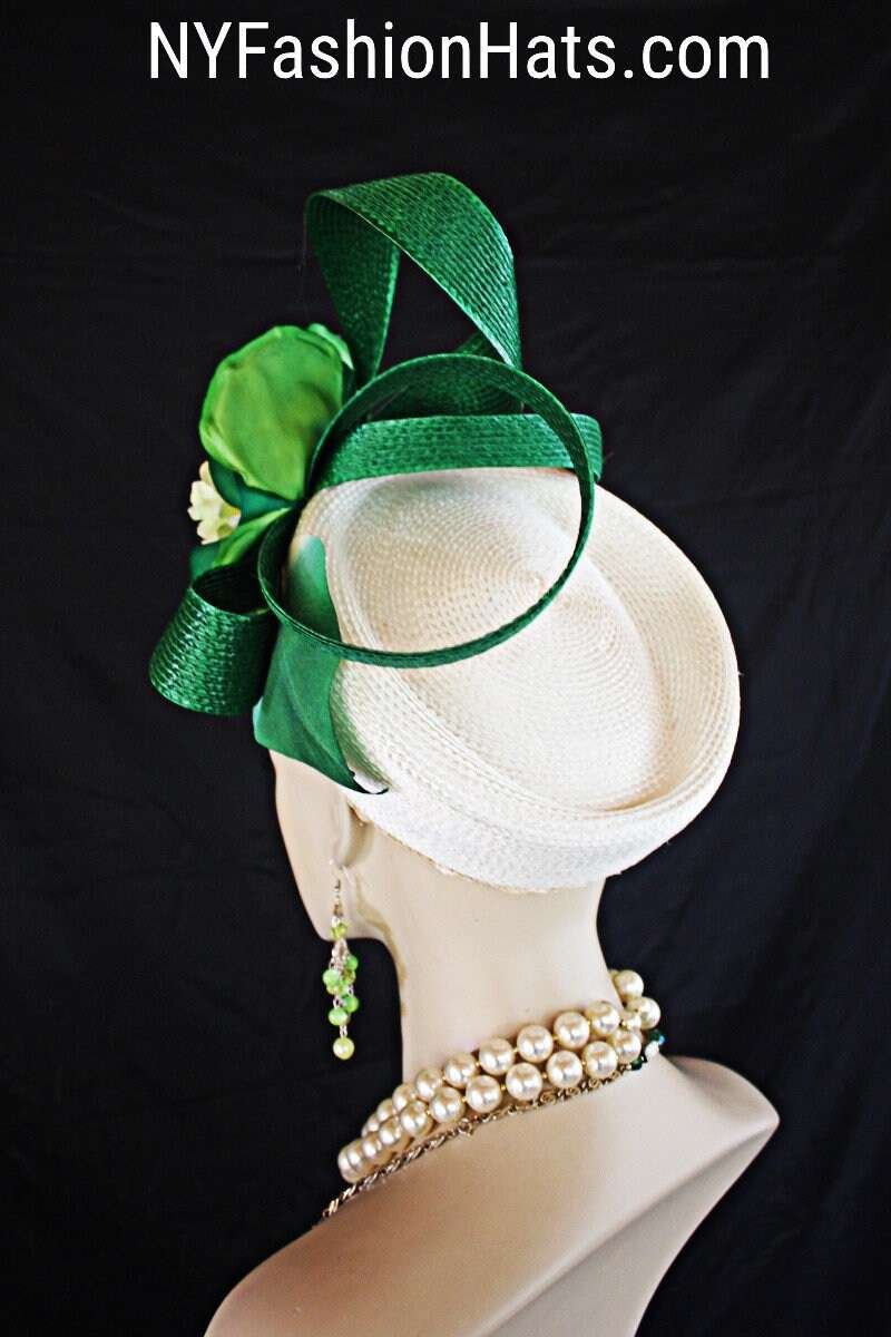 Ivory Kelly Green Shaped Pillbox Wedding Bridal Hat Headpiece