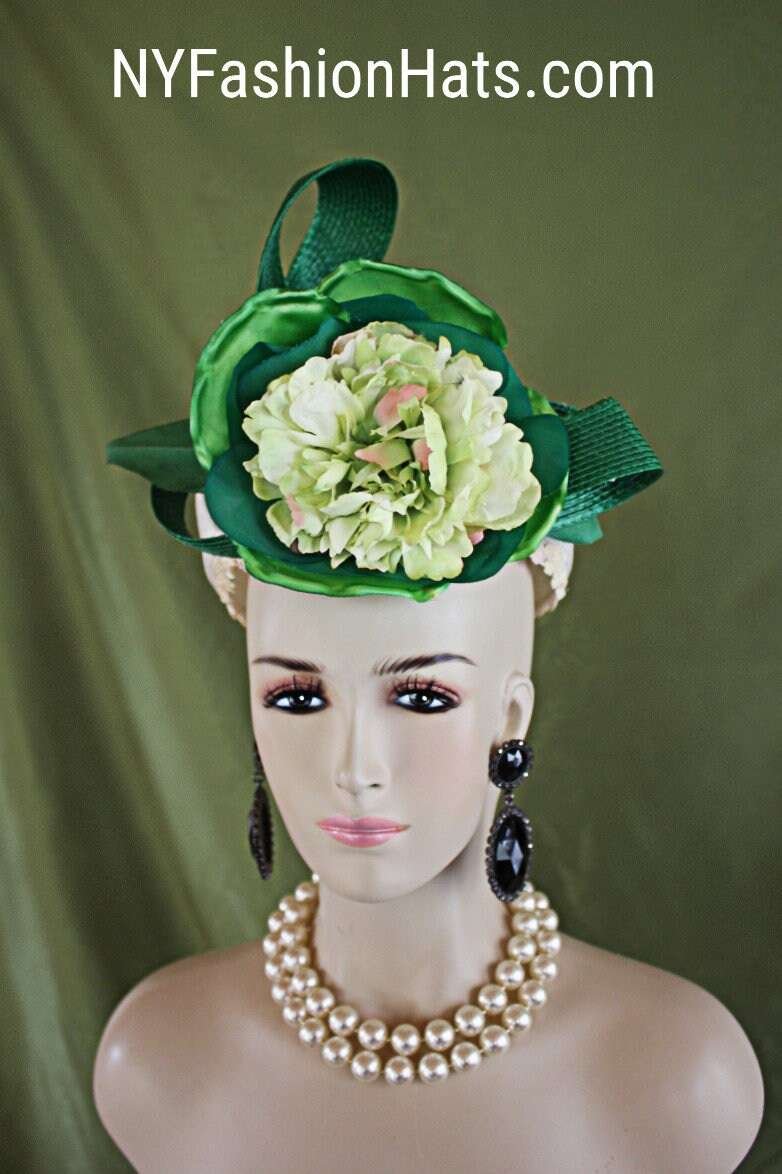 Ivory Kelly Green Shaped Pillbox Wedding Bridal Hat Headpiece