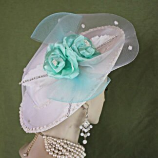 Couture White Mint Green Satin Bridal Hatinator Wedding Hat Brides