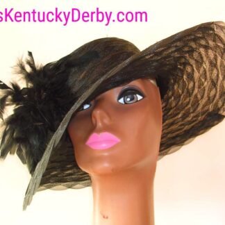 Custom Black Feather Wide Brim Kentucky Derby Hat With Your Choice Of Feather Colors
