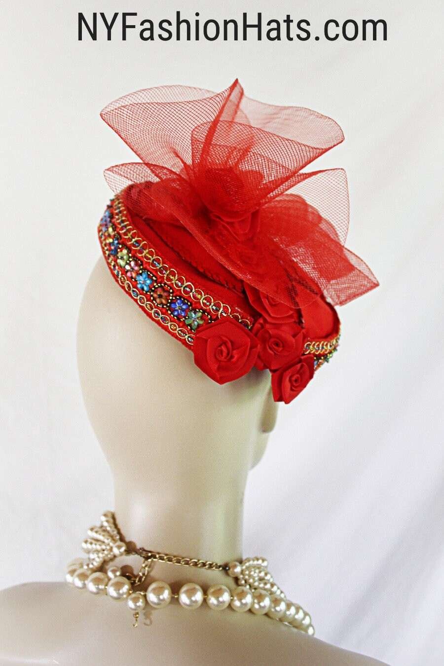 Formal Red Satin Handmade Vintage Style Pillbox Wedding Hat