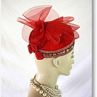 Formal Red Satin Handmade Vintage Style Pillbox Wedding Hat
