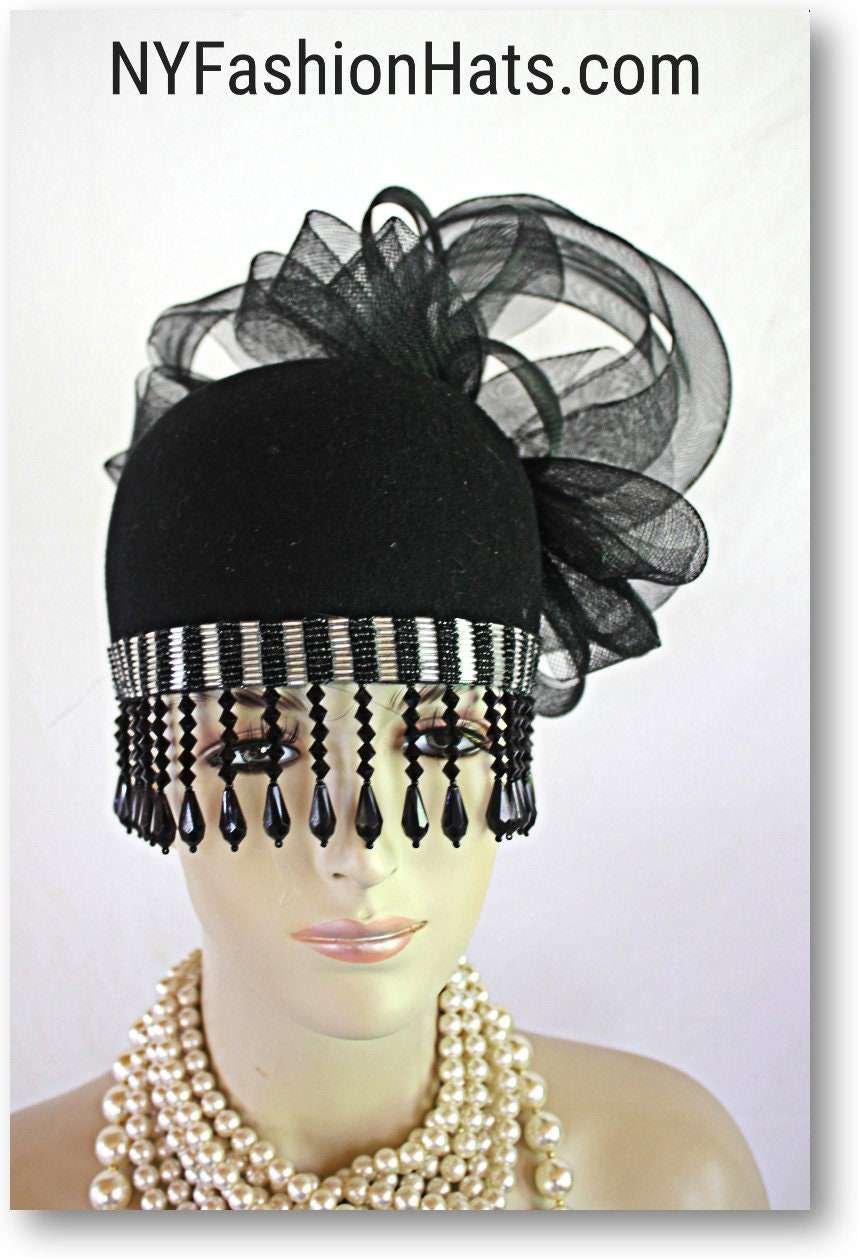 Haute Couture Luxury Black Wool Winter Fashion Hat For Women