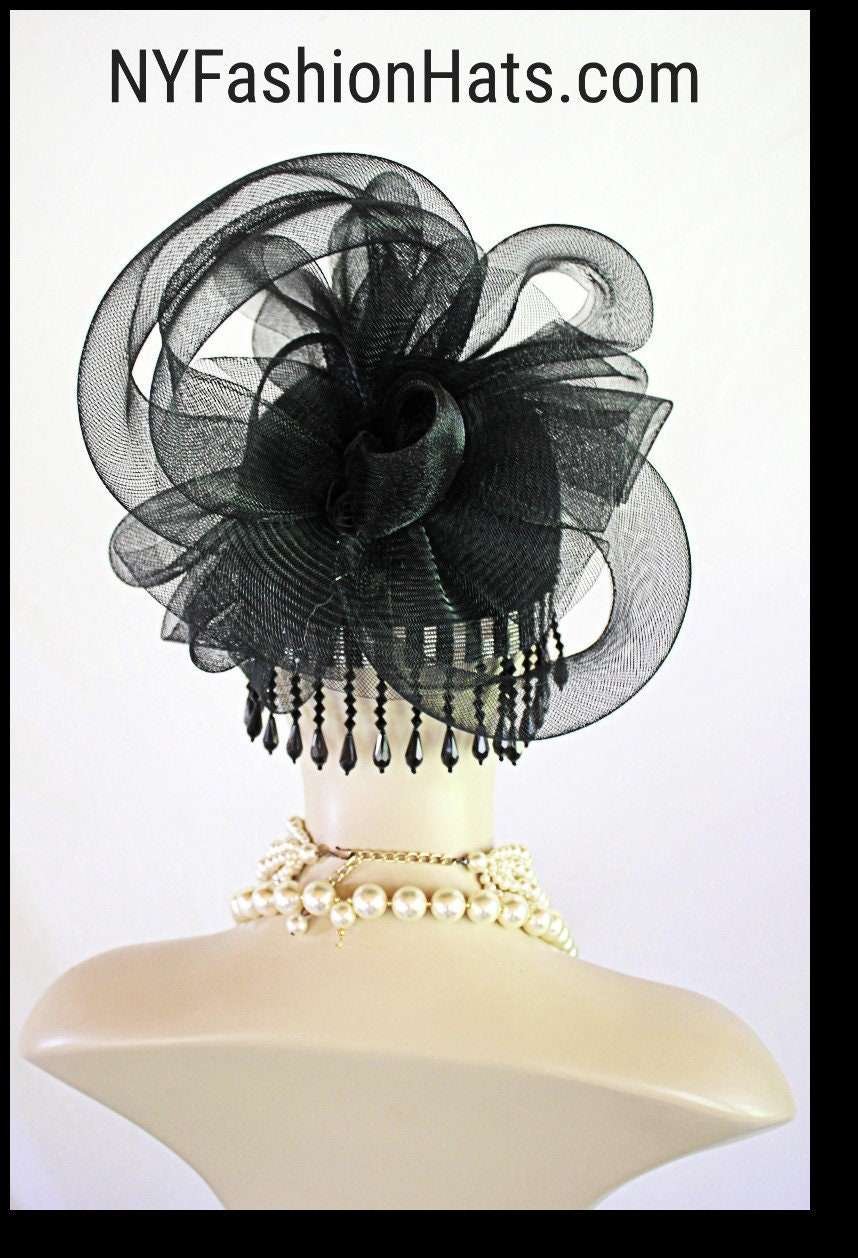 Silver Black Beaded Formal Wedding Pillbox Headpiece