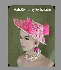 Couture Designer Satin Hot Pink White Statement Hat