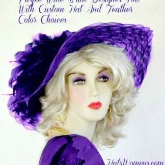 Ladies Purple Wide Brimmed Designer Hat Choose Feather And Hat Colors