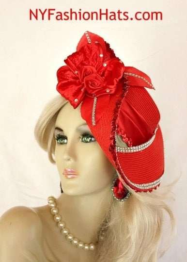 Red Couture Satin Pillbox Wedding Hat Art