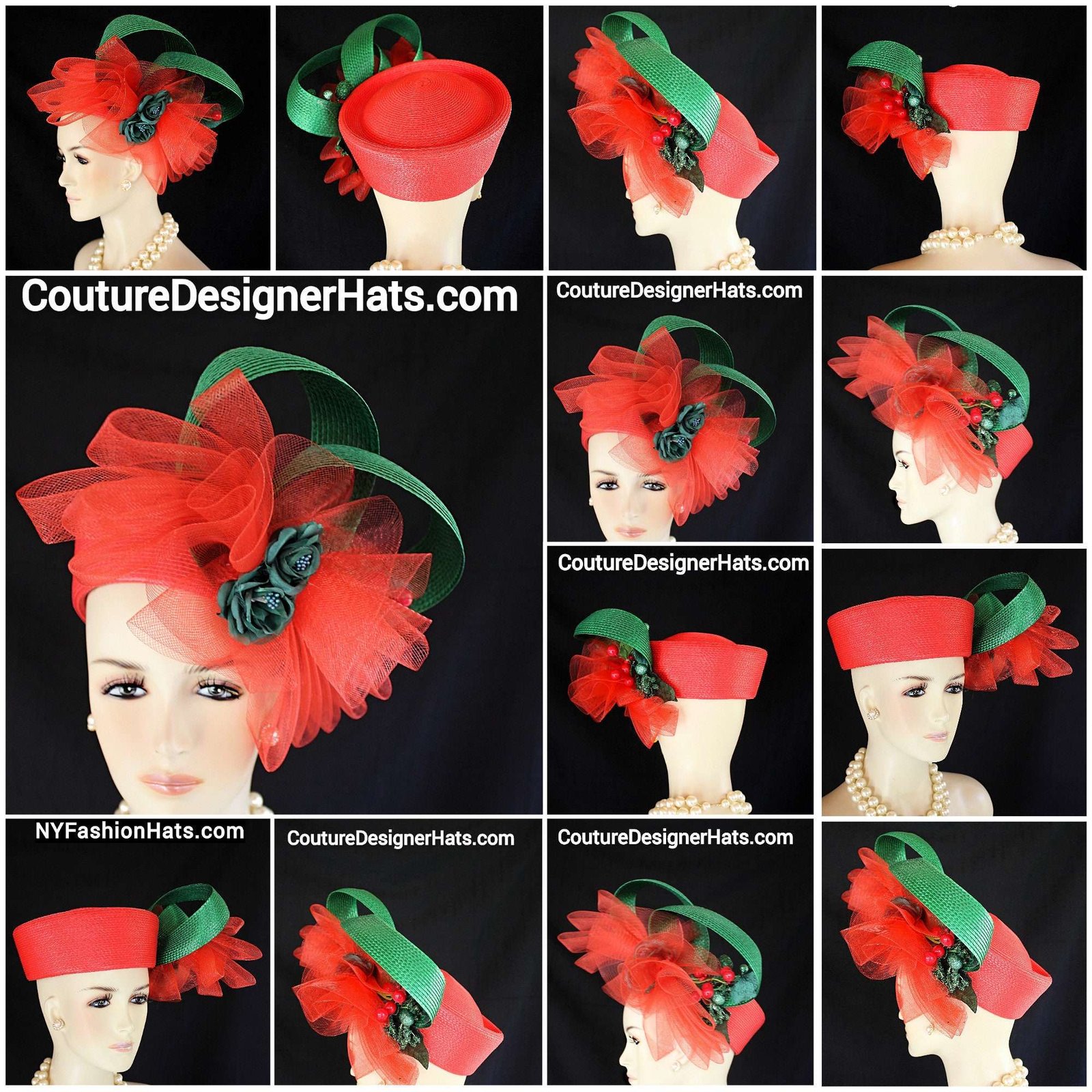 Red Green Christmas Pillbox Wedding Hat