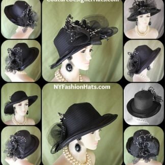 Women's Black White Formal Satin Dress Hat